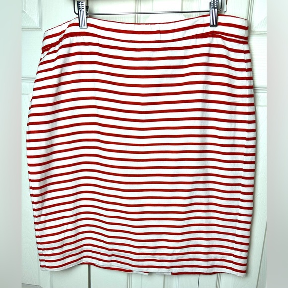 J.CREW THE Pencil Skirt Brick Red White Striped Straight Linen Blends Nautical - Picture 2 of 9